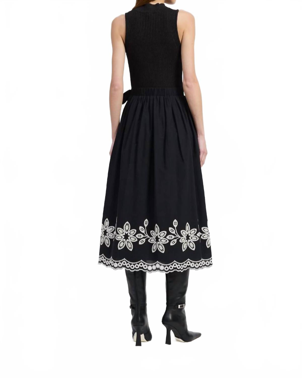 Isidora Sleeveless Embroidered Midi Dress In Black