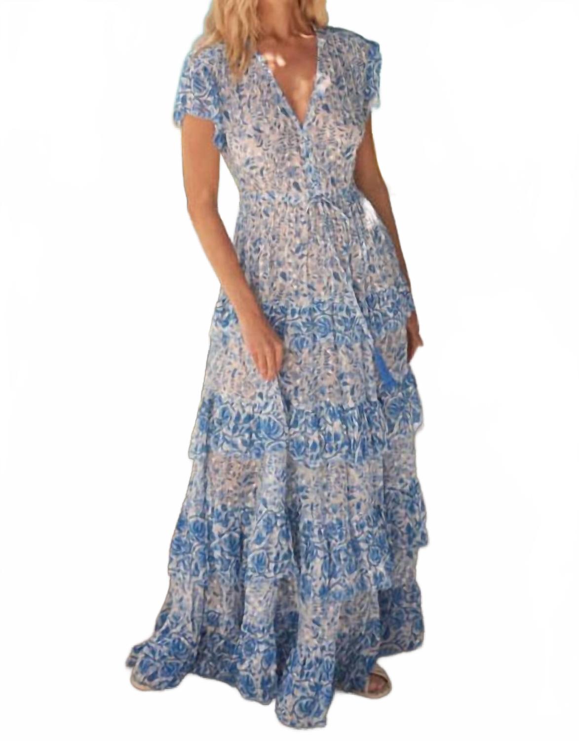 Celia Tiered Maxi Dress In Blue