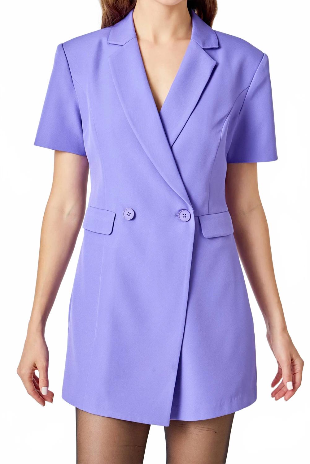 Short Sleeve Blazer Romper In Purple