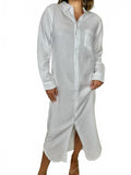 Button Front Maxi Shirt Dress In White