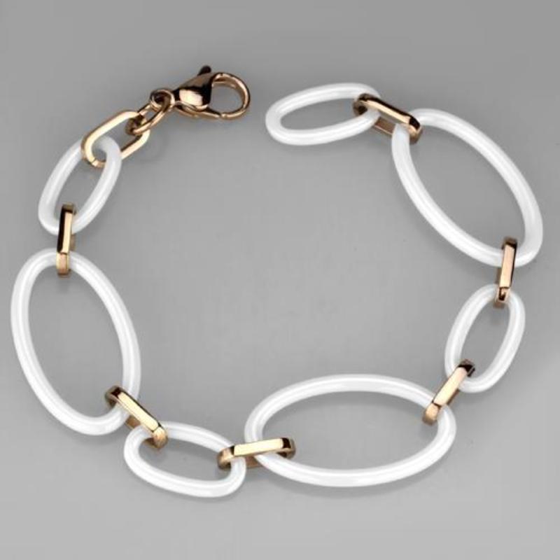 IP Rose Gold(Ion Plating) Stainless Steel Bracelet with Ceramic in White