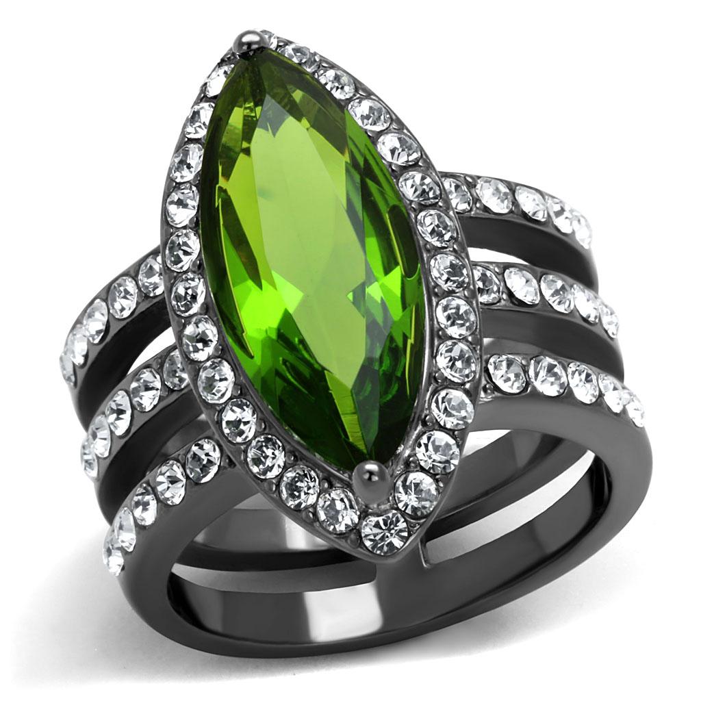 IP Light Black Stainless Steel Ring with Synthetic Synthetic Glass in Peridot