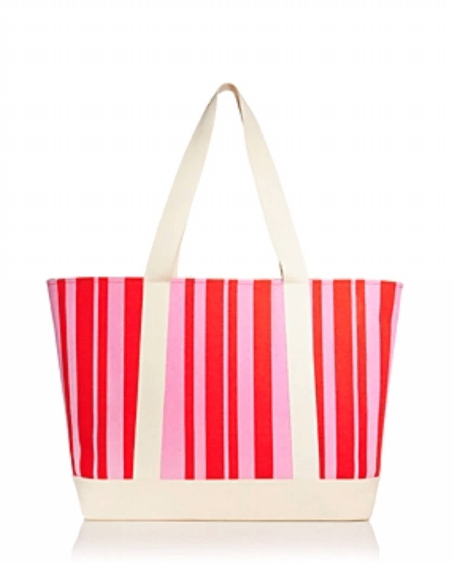 Women's Striped Tote Bag In Red And Pink