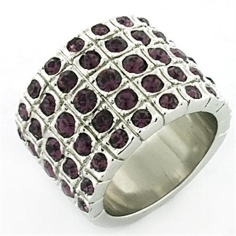 Rhodium Brass Ring with Top Grade Crystal in Amethyst