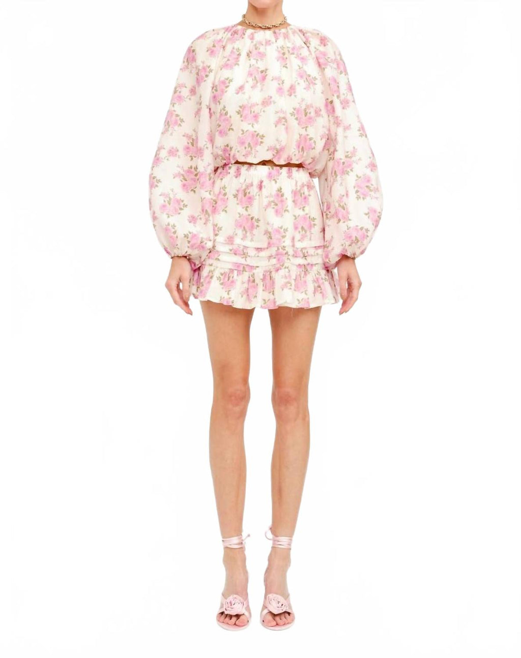 Rose Garden Floral Mini Skirt In Pink