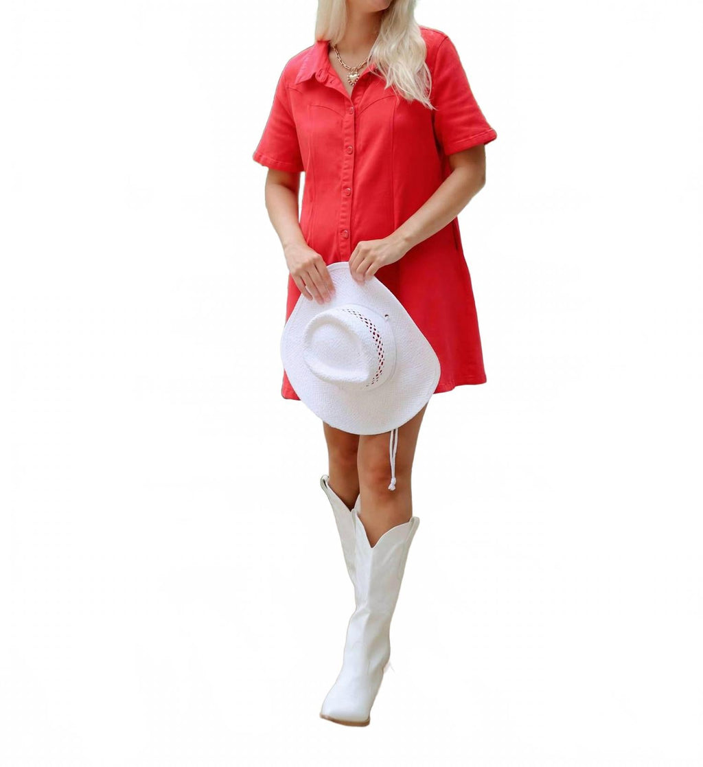 Love Me Denim Mini Dress In Watermelon