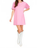 Sequin Sleeve Shirt Dress In Pink