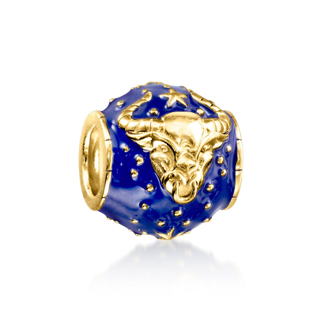 Ross-Simons Blue Enamel Zodiac Bead Charm in 18kt Gold Over Sterling