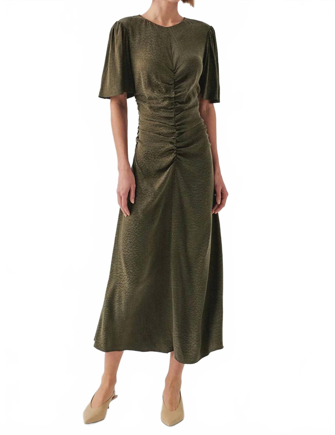 Kylee Short Sleeve Draped Dress In Khaki