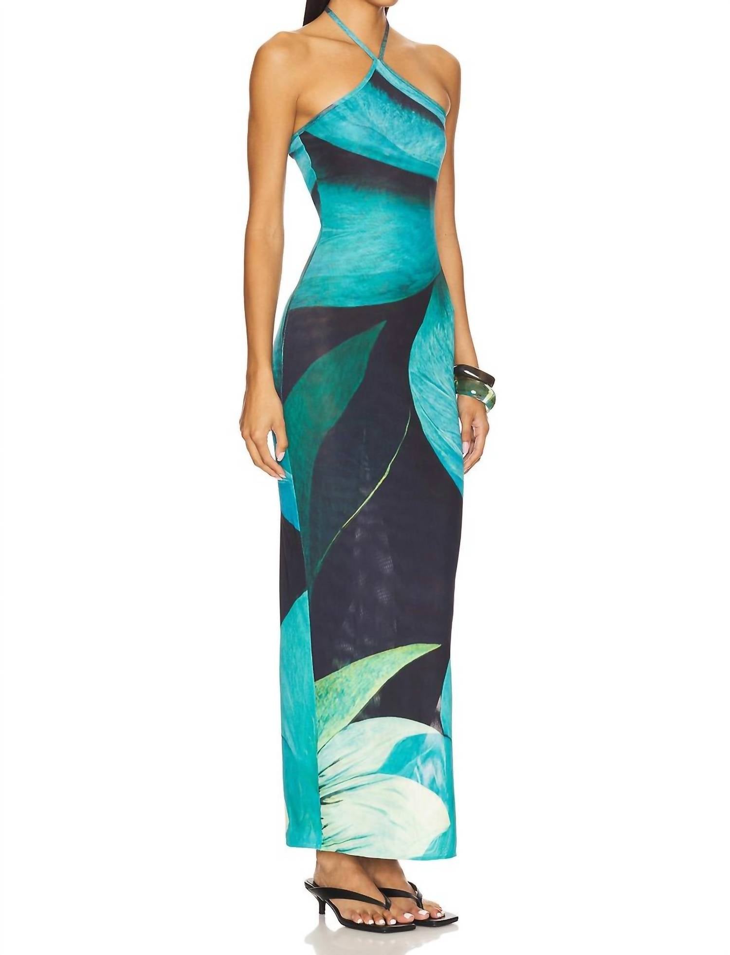 Dalia Halter Neck Dress In Multi Blue