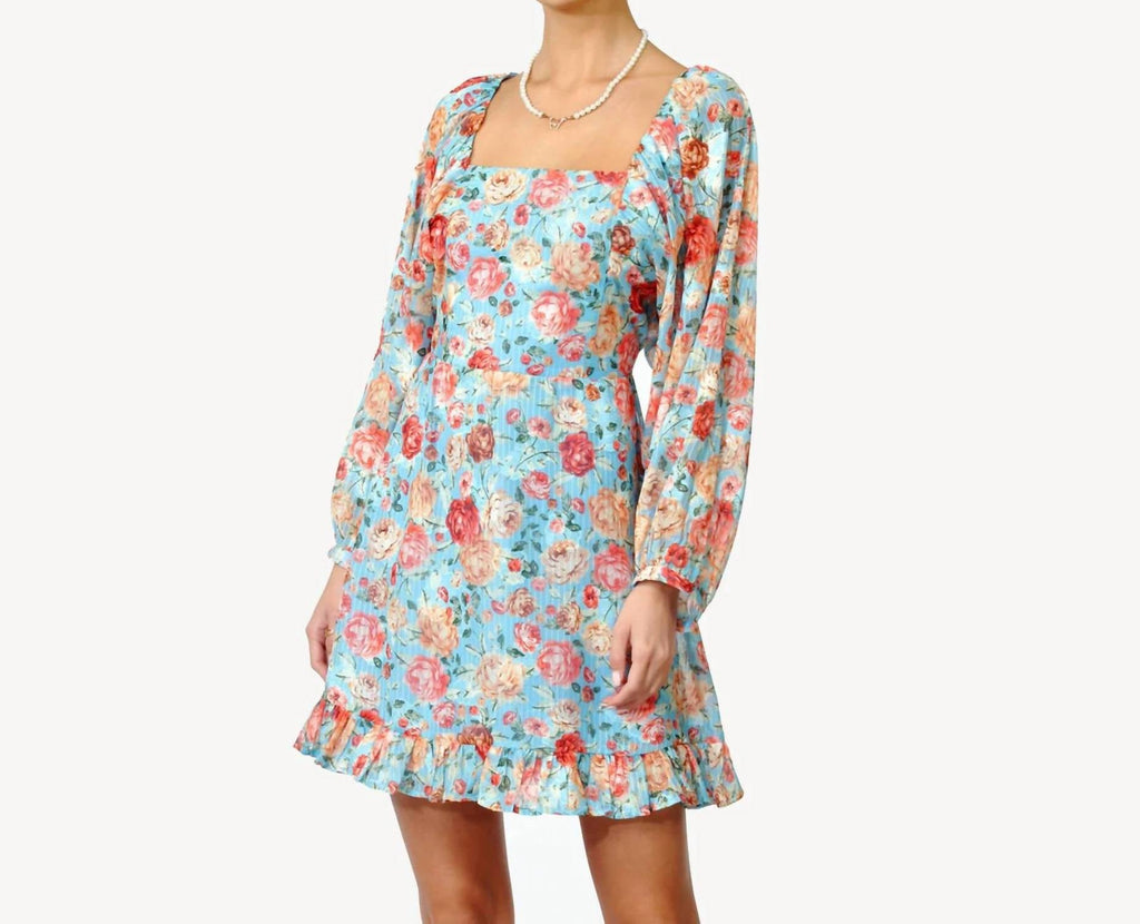 Vero Poet Sleeve Dress In Baby Blue