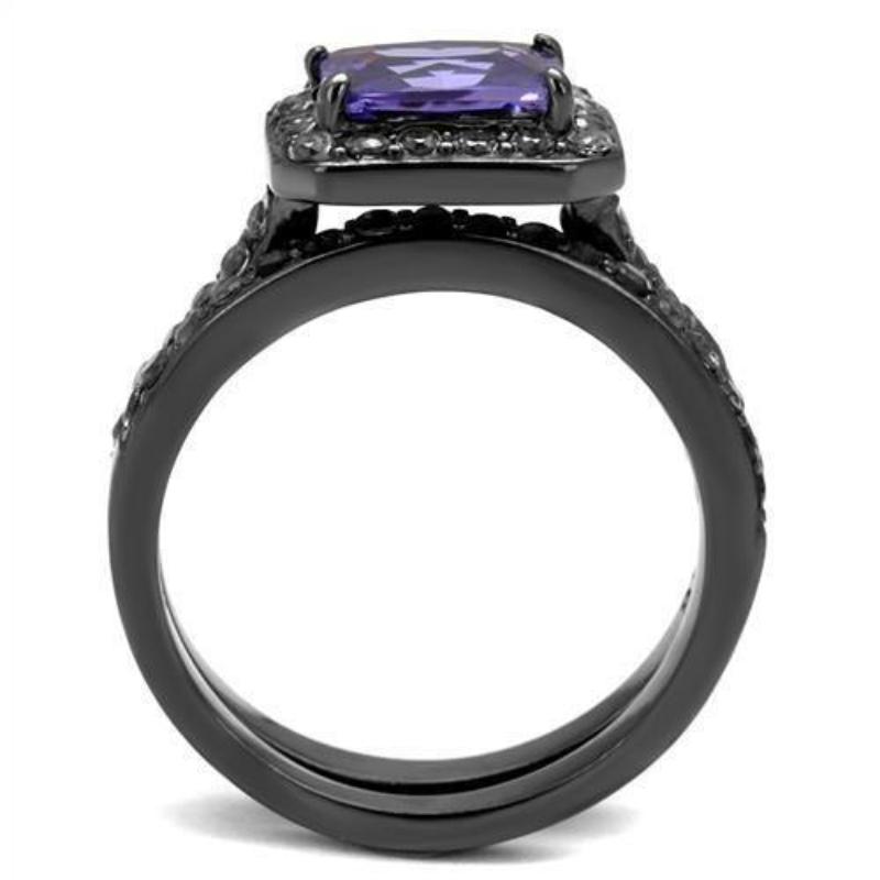 IP Light Black Stainless Steel Ring with AAA Grade CZ in Tanzanite