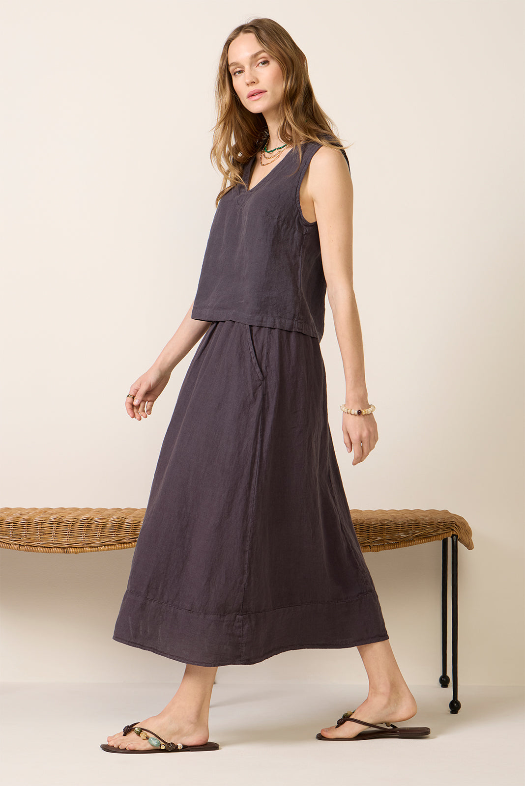 Women's V Neck Linen Tank Top
