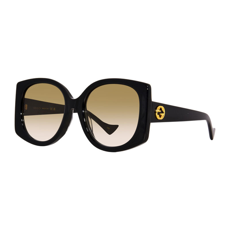 Gucci Sunglasses Butterfly Full Rim, Black Frame And Gradient Brown Lens Gg1257Sa004