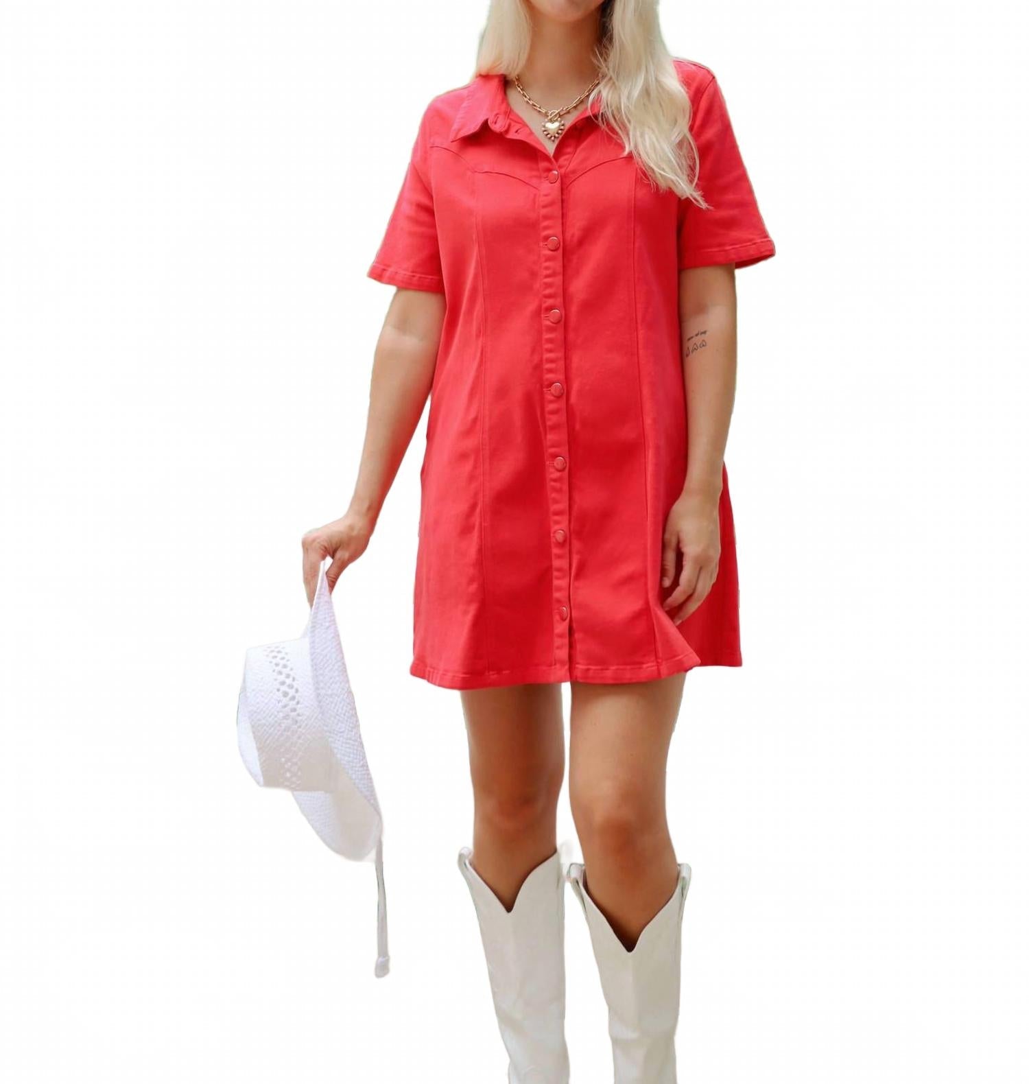 Love Me Denim Mini Dress In Watermelon