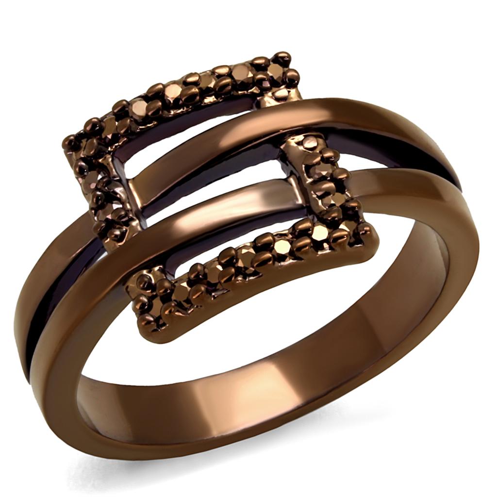 IP Coffee light Brass Ring with AAA Grade CZ in Light Coffee