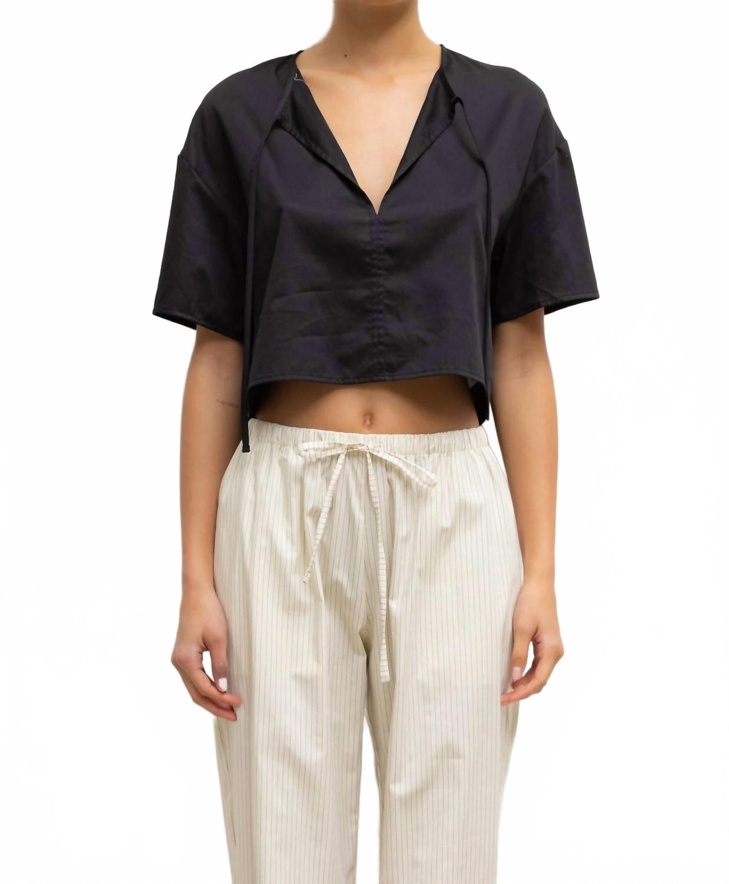 Yoko Tie Cropped Top In Black