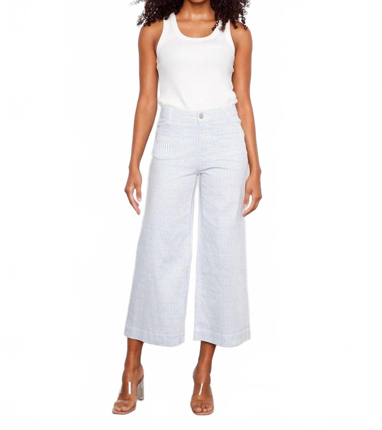 Cropped Flare Twill Pants In Striped
