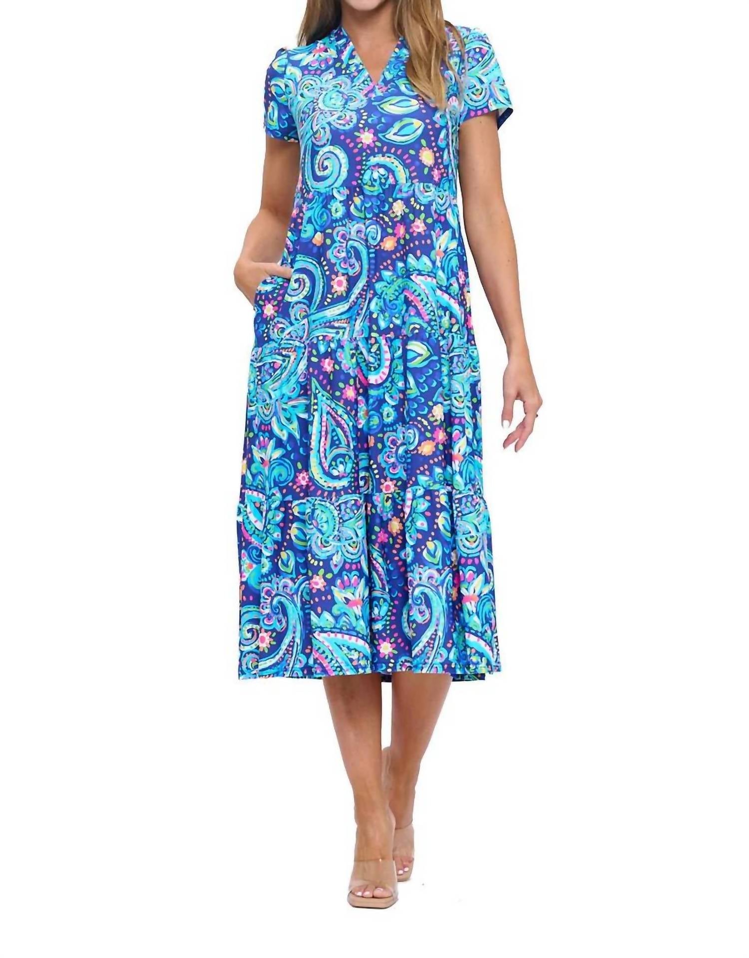 Gail Tiered Maxi Dress In Blue