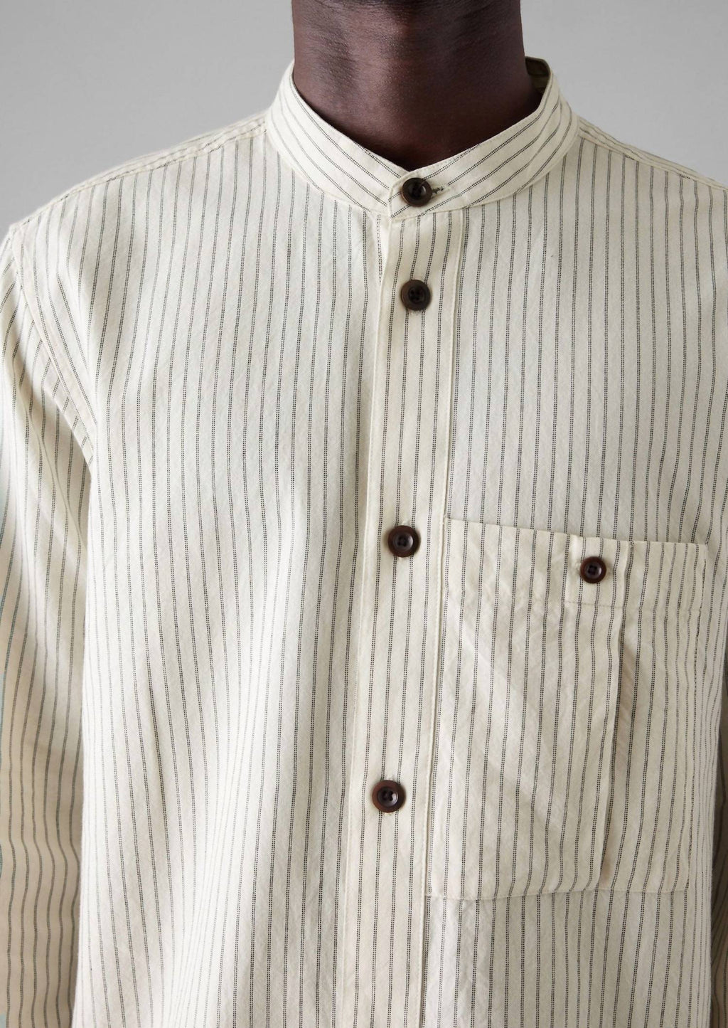 Stripe Grandad Shirt In Ecru/charcoal