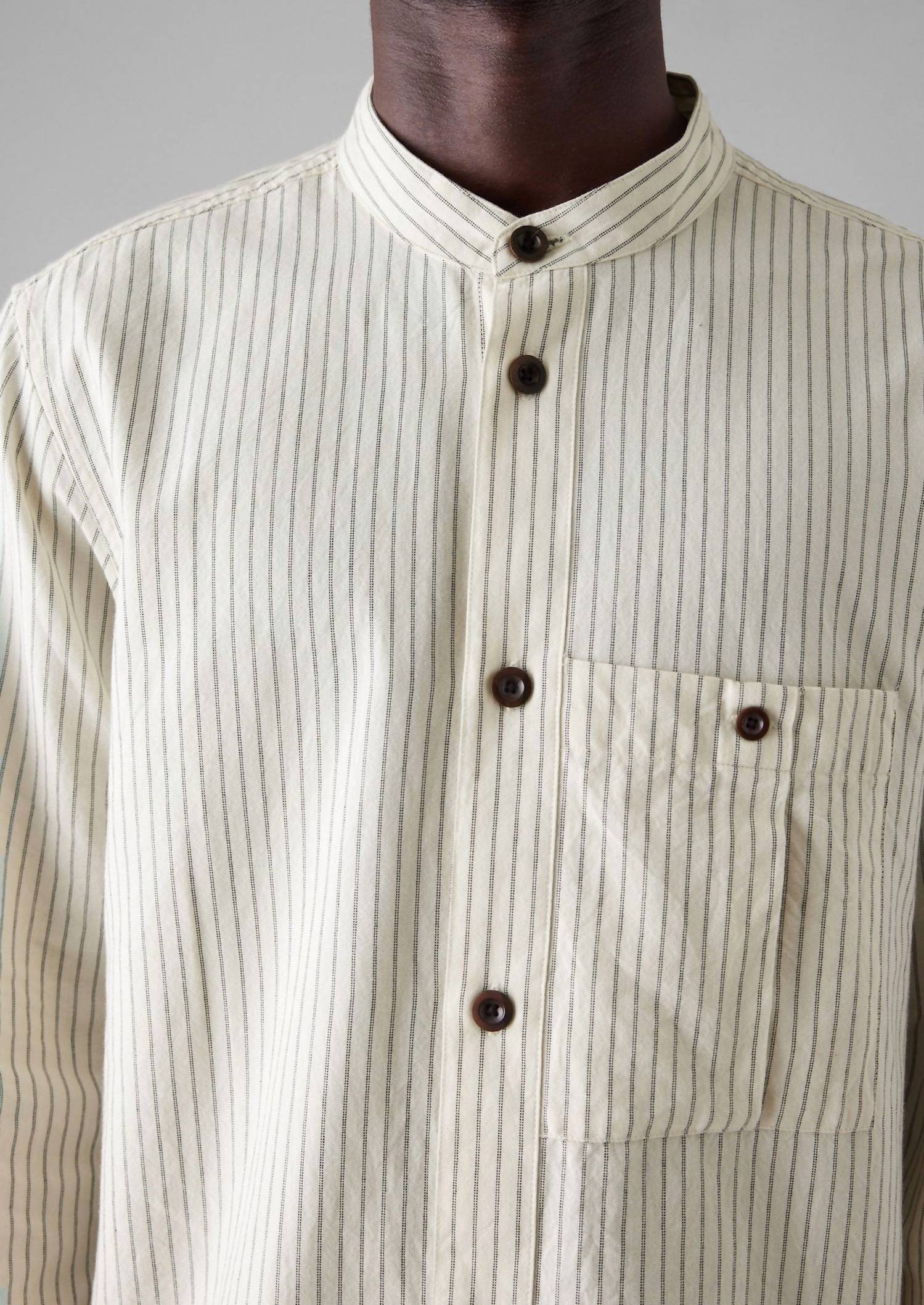 Stripe Grandad Shirt In Ecru/charcoal
