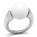 Rhodium Brass Ring with Synthetic Glass Bead in White