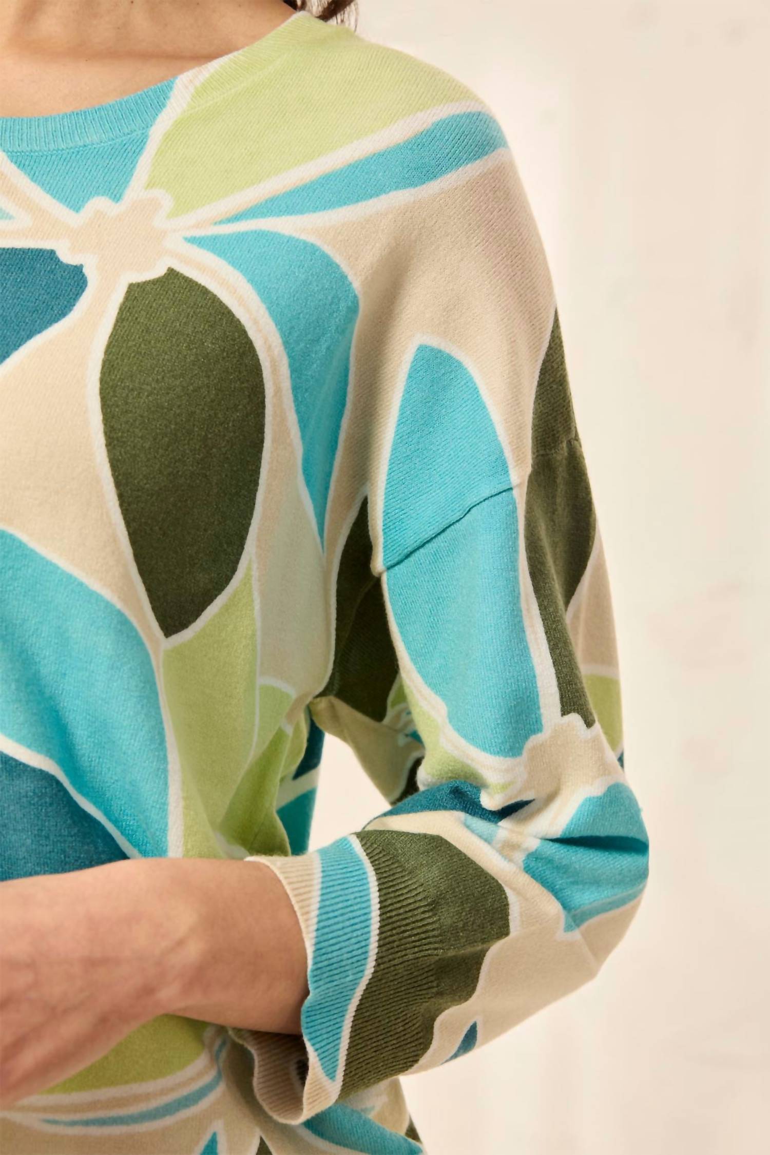 Crew Neck Long Sleeve Sweater In Aqua Sky
