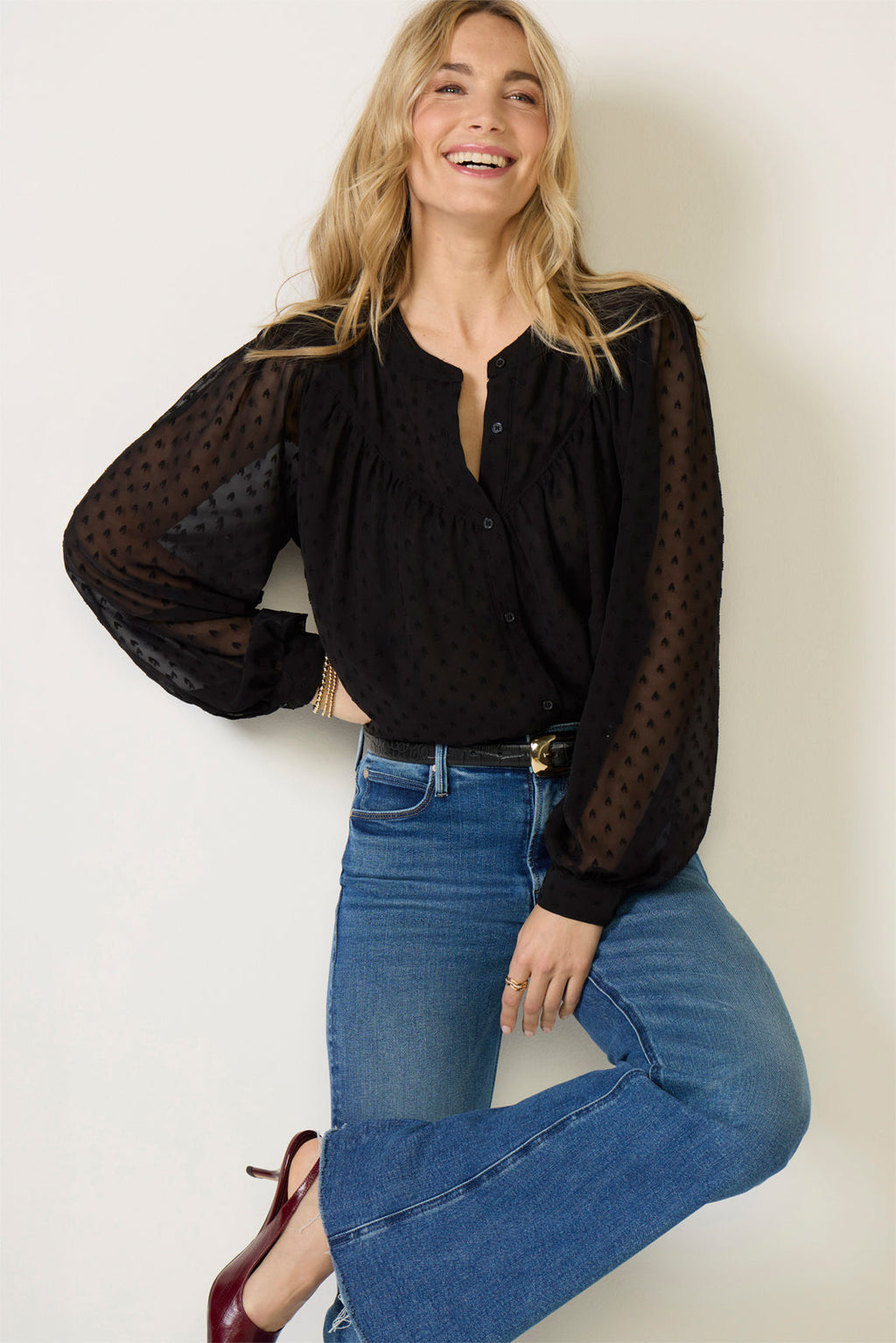 Women's Lainey Heart Clip Dot Blouse