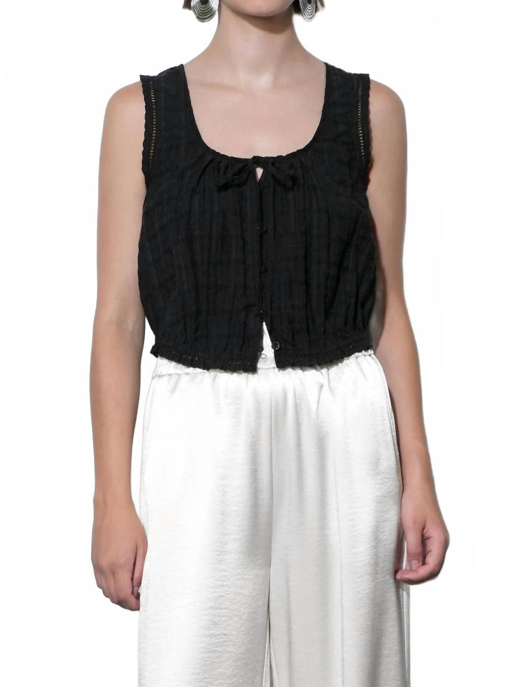 Clara Textured Eyelet Top In Black