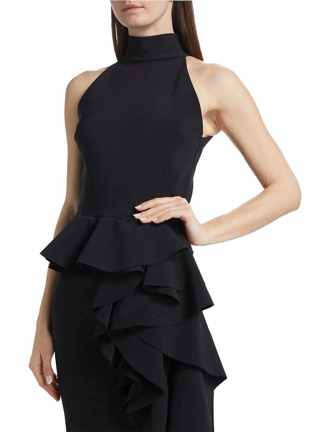 Ah Ruffled High-Neck Gown In Black