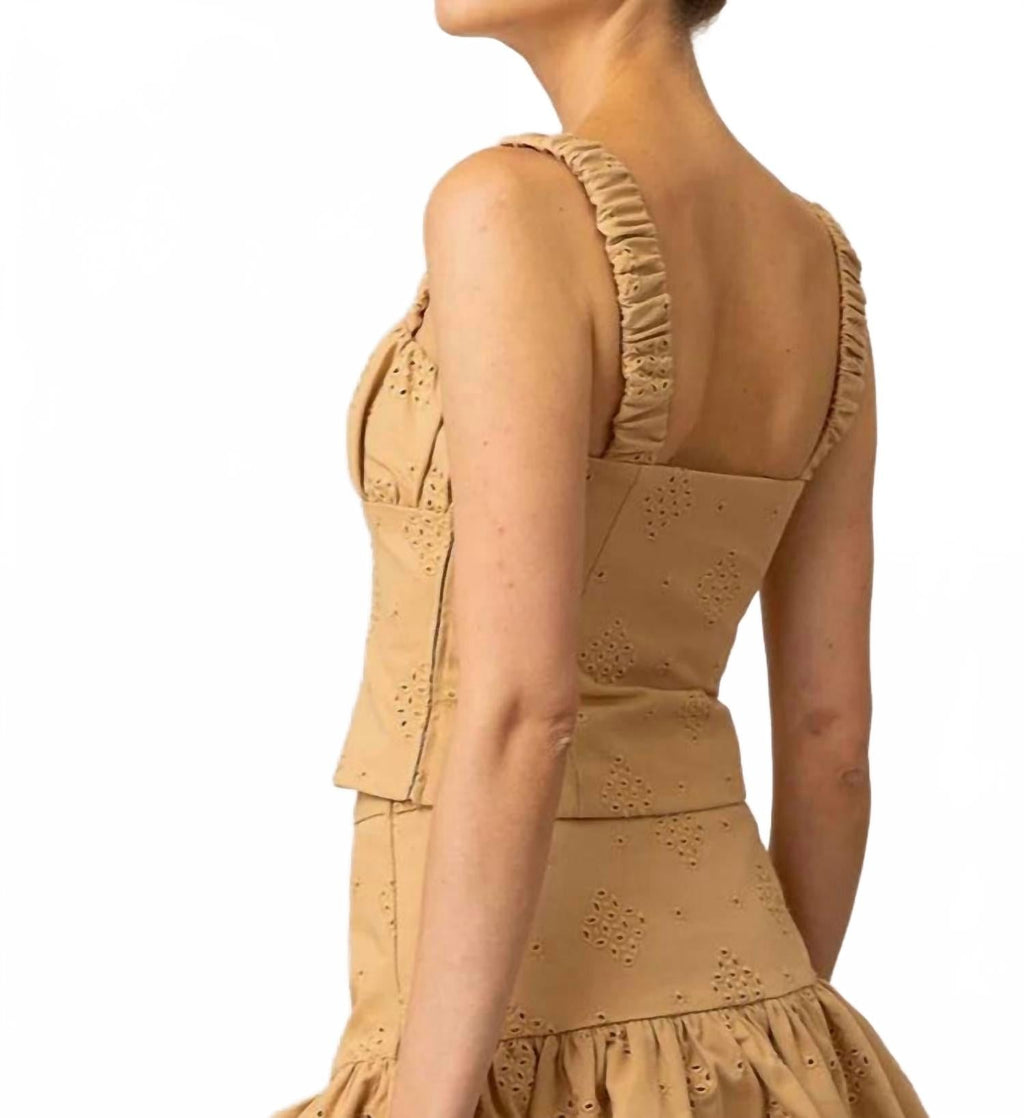 Eyelet Strap Top In Tan