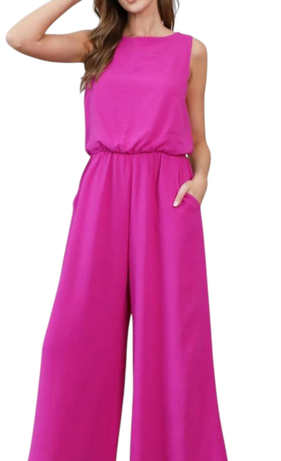 Sleeveless Bubble Hem Wide Leg Jumpsuit In Fuchsia