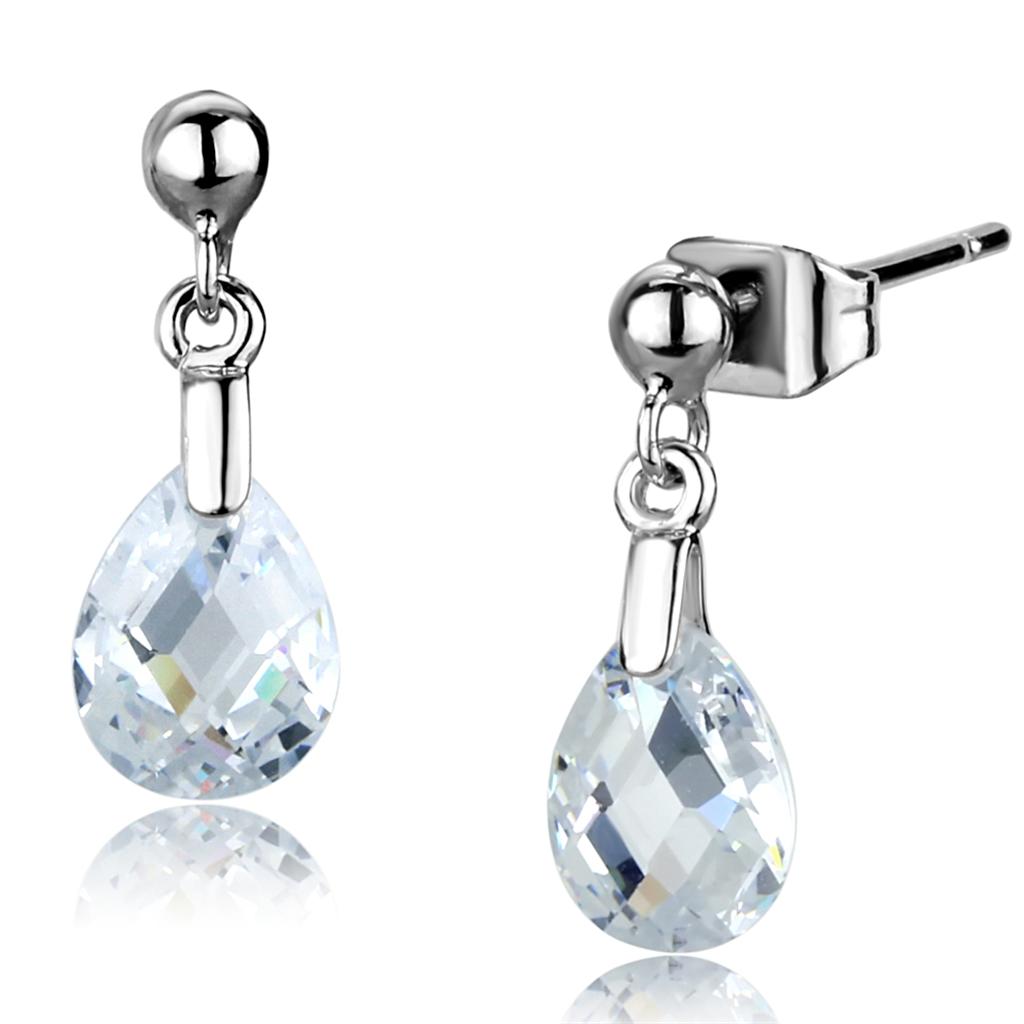 Rhodium Brass Earrings with AAA Grade CZ in Clear