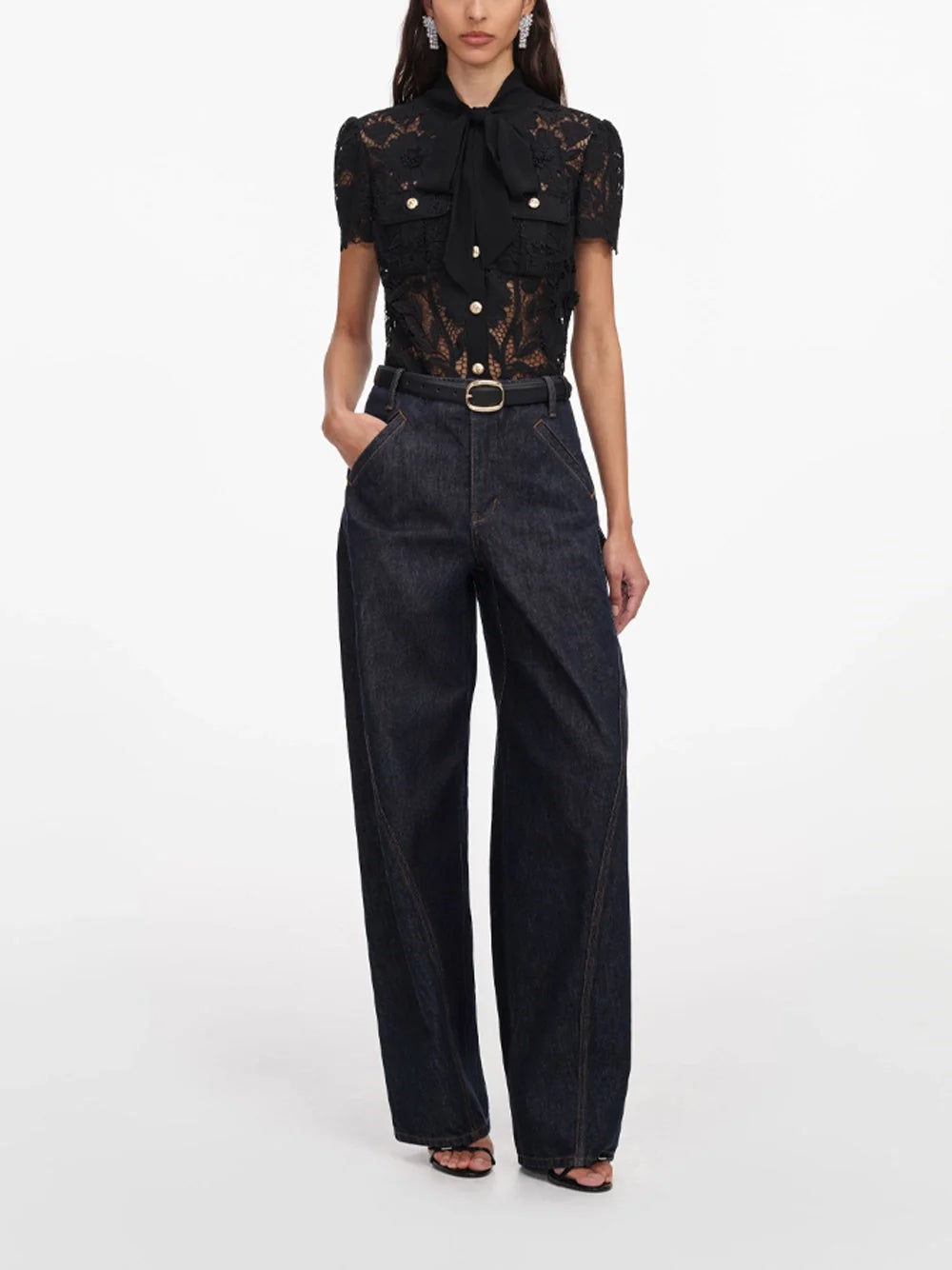 Self-Portrait Women Lace Tie Neck Top