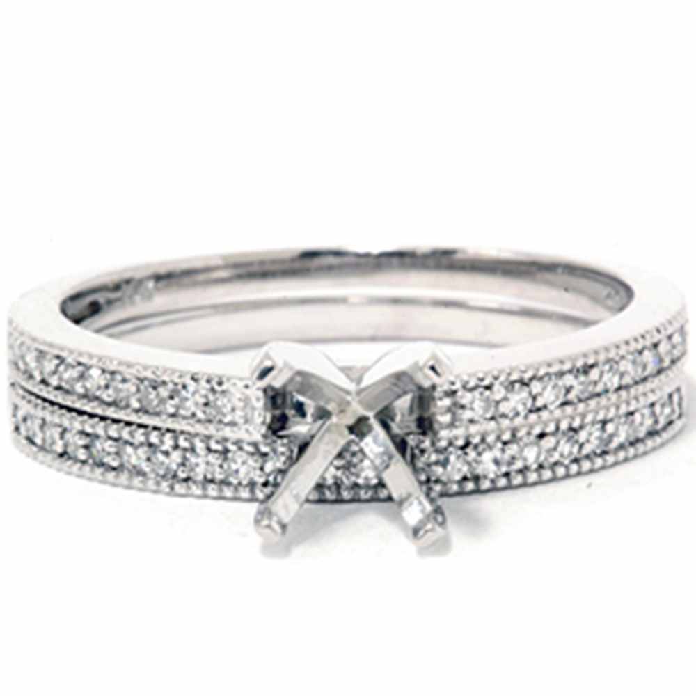 1/4t Diamond Engagement Wedding Ring Semi Mount Set 14K White Gold Size Selectable