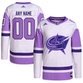 Men's Columbus Blue Jackets White/Purple Hockey Fights Cancer Primegreen Authentic Custom jersey