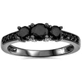 1 1/5ct Heat Treated Black Diamond 3 Stone Ring 10K Black Gold Size Selectable