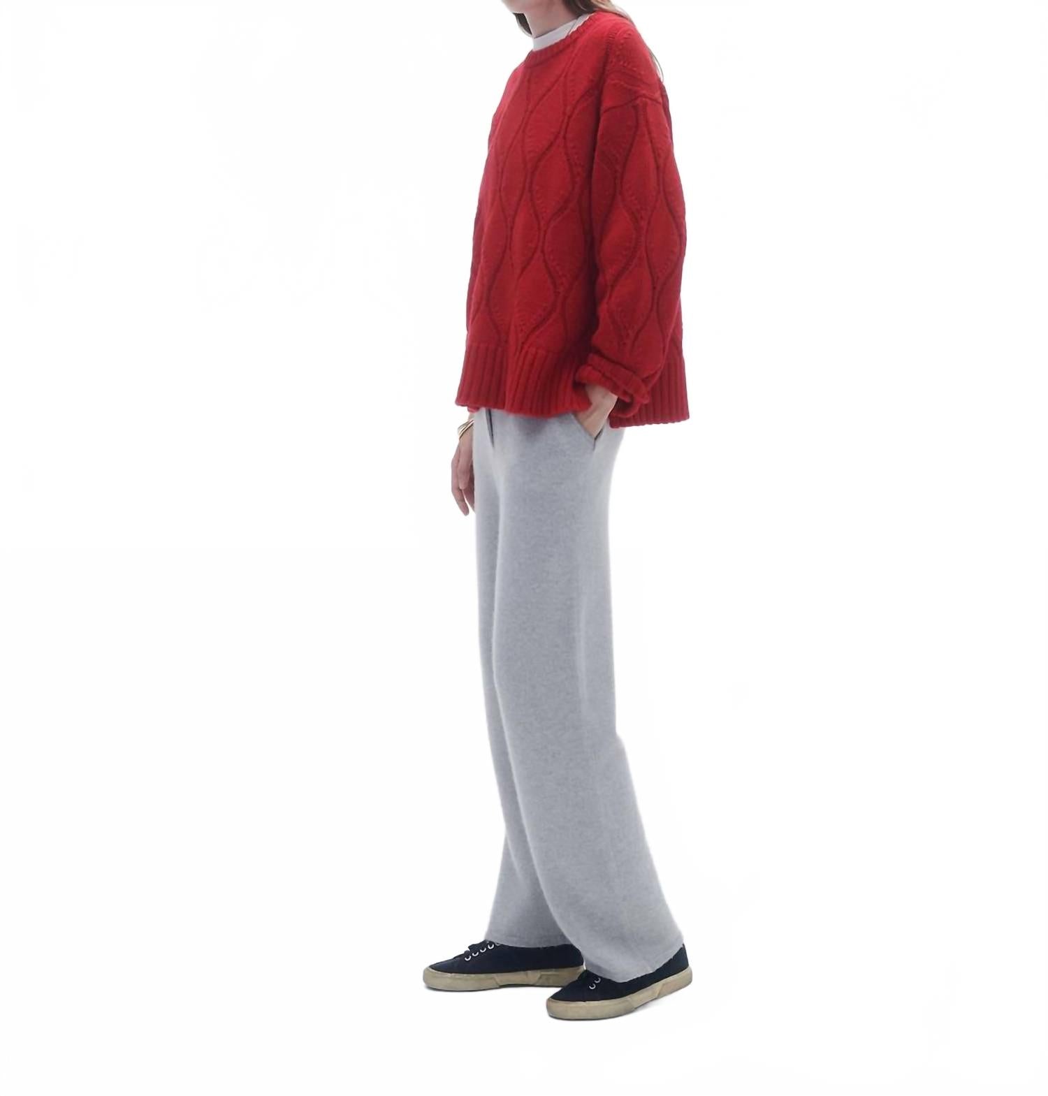 Wavy Cozy Cashmere Crew Top In True Red