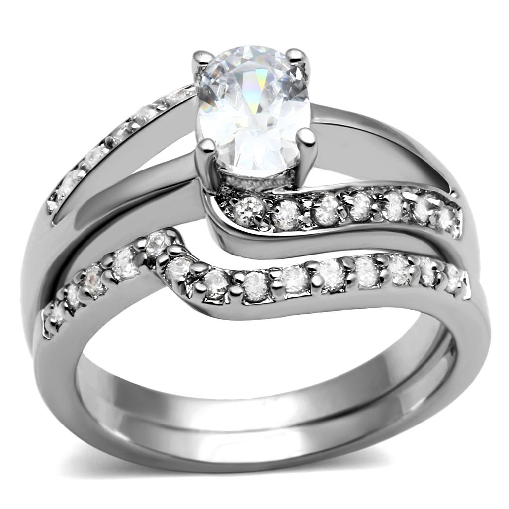 High polished (no plating) Stainless Steel Ring with AAA Grade CZ in Clear