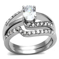 High polished (no plating) Stainless Steel Ring with AAA Grade CZ in Clear