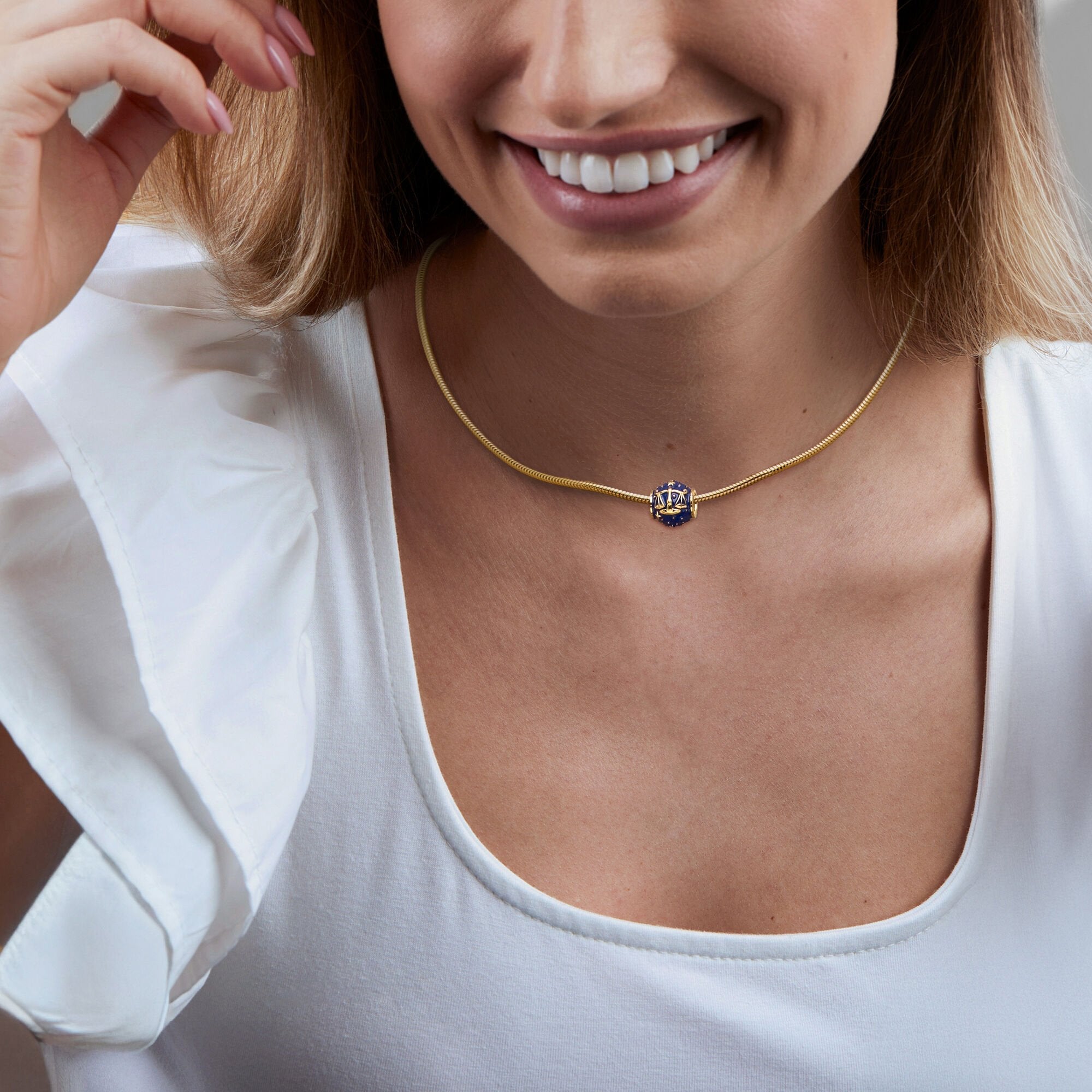 Ross-Simons Blue Enamel Zodiac Bead Charm in 18kt Gold Over Sterling
