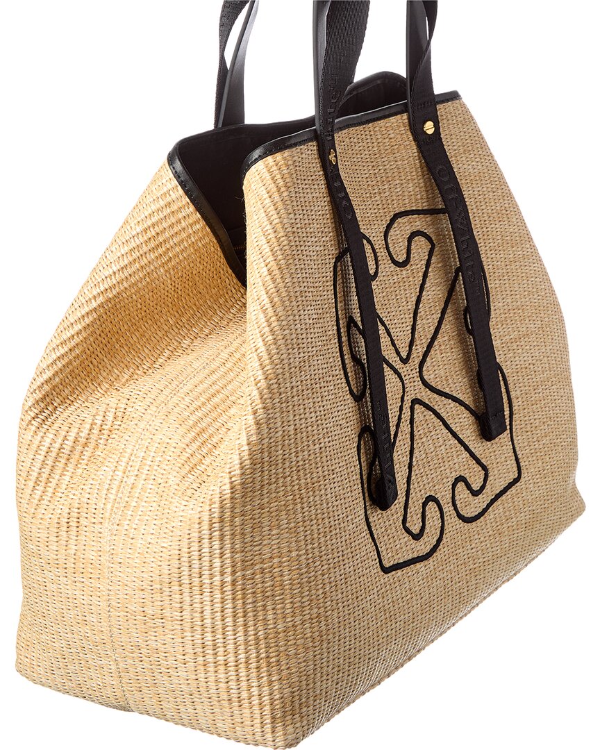 Off-White East West Large Straw & Leather Tote