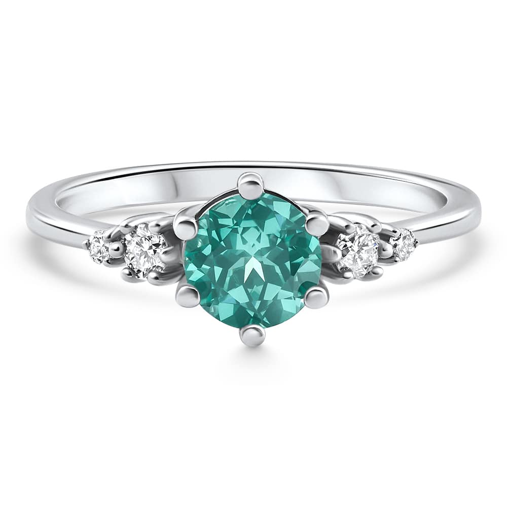 1Ct TW Paraiba & Diamond Ring 14k White Gold Lab Grown
