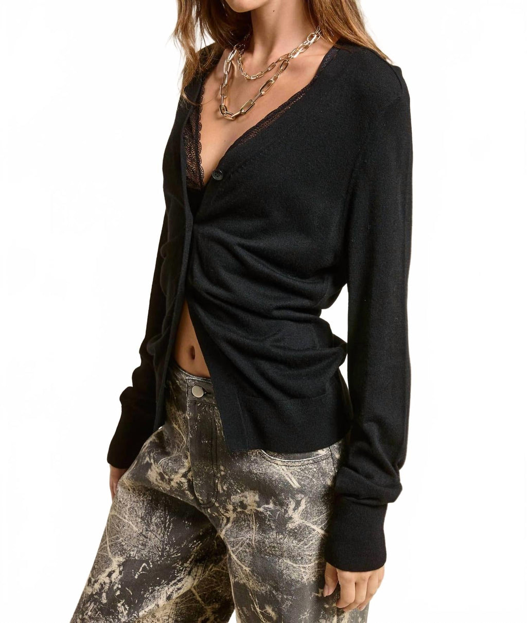 Deep V Split Hem Knit Cardigan In Black