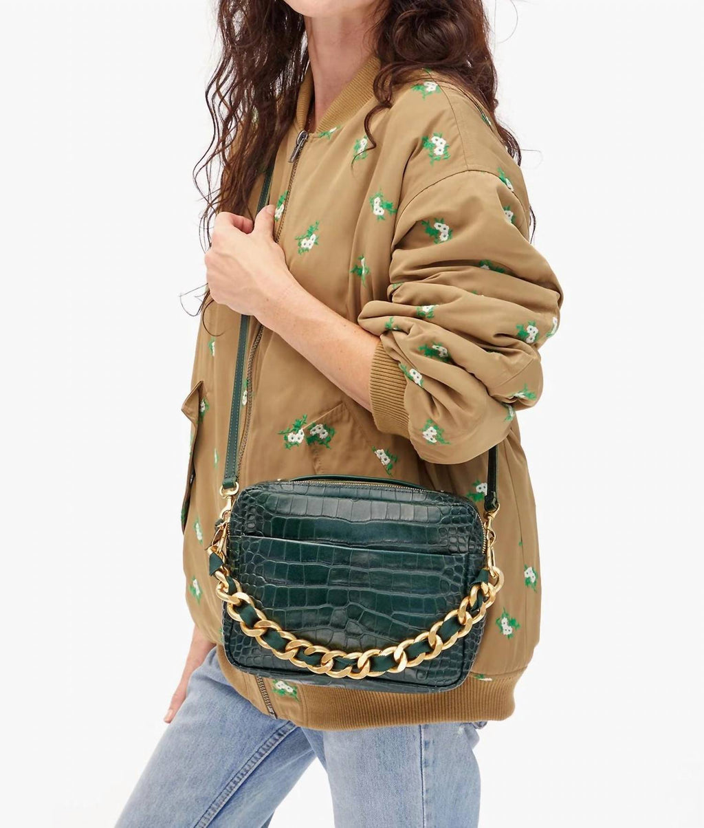 Women's Mirabel Structured Crossbody Bag In Deep Pine Croco Embossed Leather