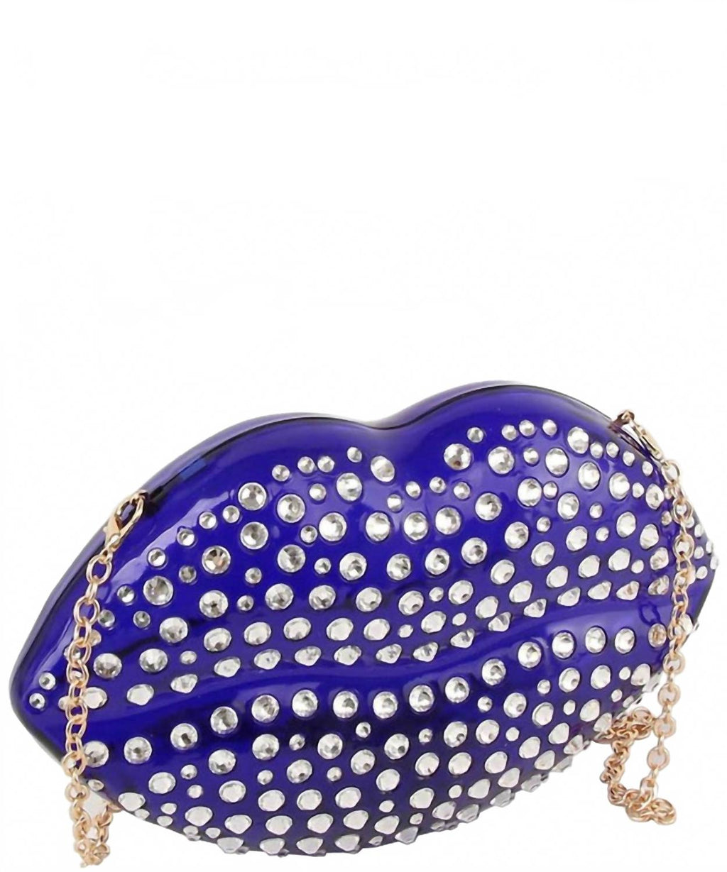 Women's Luxury Mouth Crystal Evening Crossbody Bag In Blue