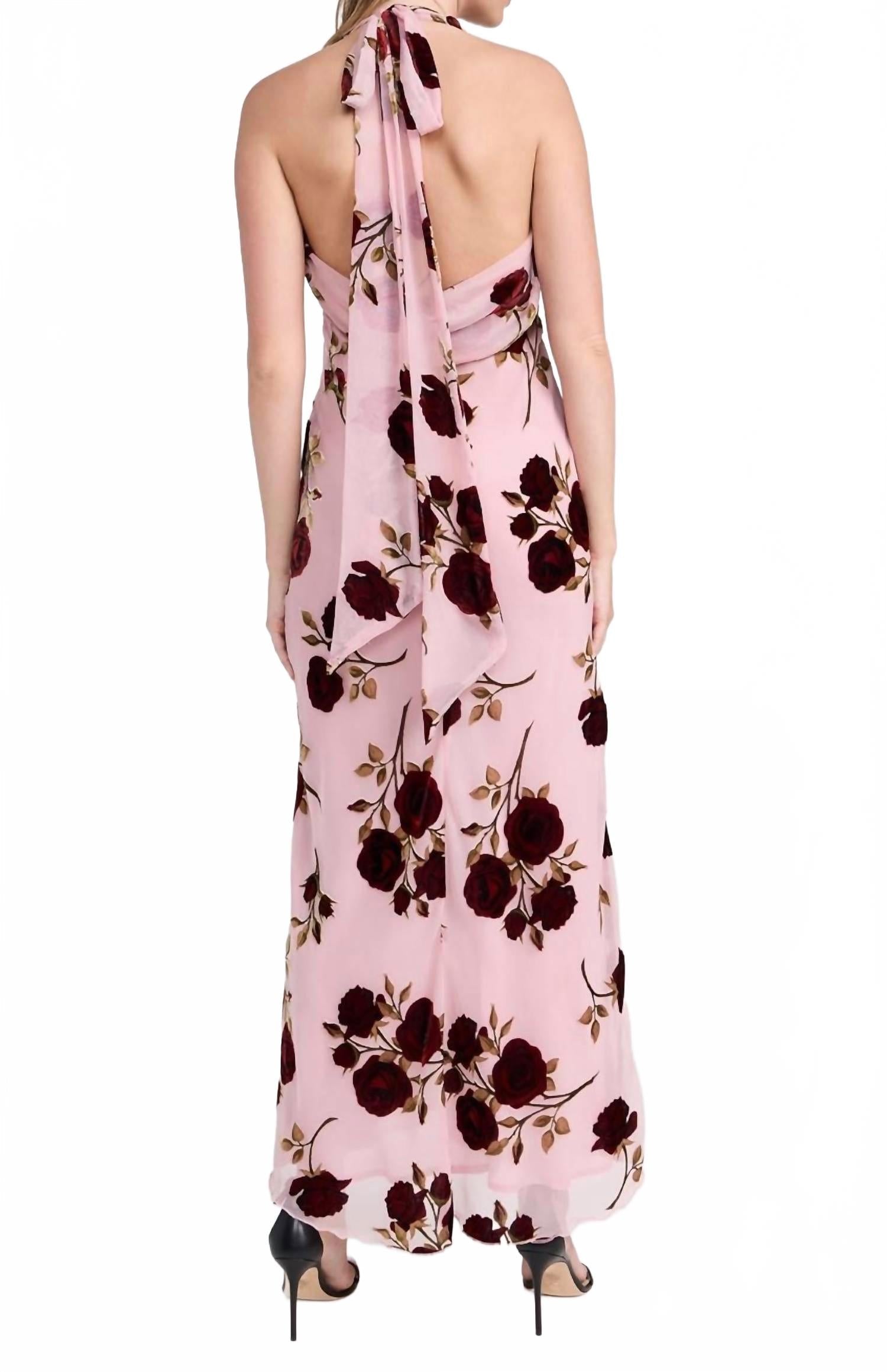 Velvet Halter Maxi Dress In Rose