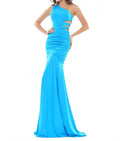 One Shoulder Open Side Gown In Turquoise