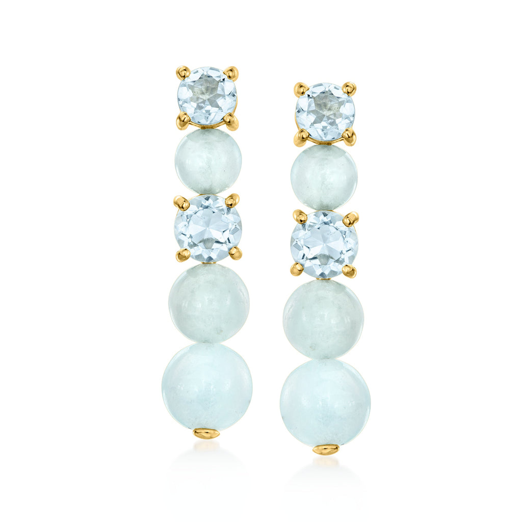 Ross-Simons Milky Aquamarine and Sky Blue Topaz Drop Earrings in 18kt Gold Over Sterling