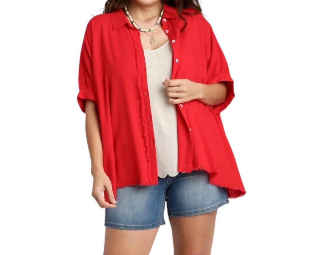 With Out Your Love Button Front Top - Plus Size In Tomato Red